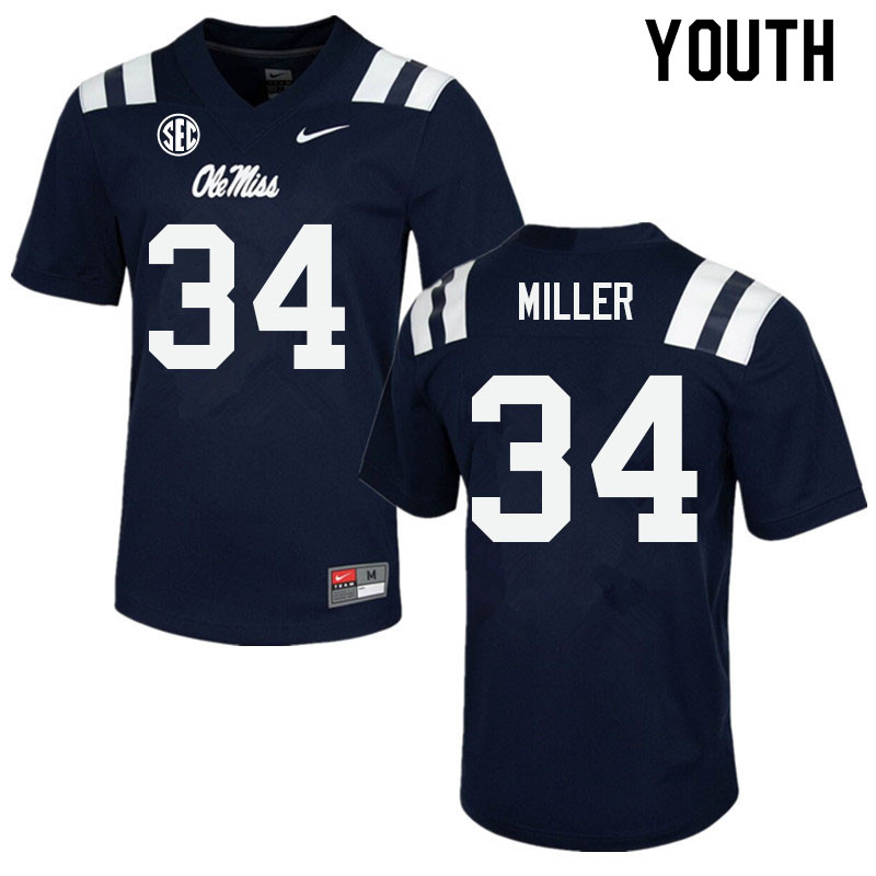 Youth #34 Bobo Miller Ole Miss Rebels College Football Jerseys Sale-Navy